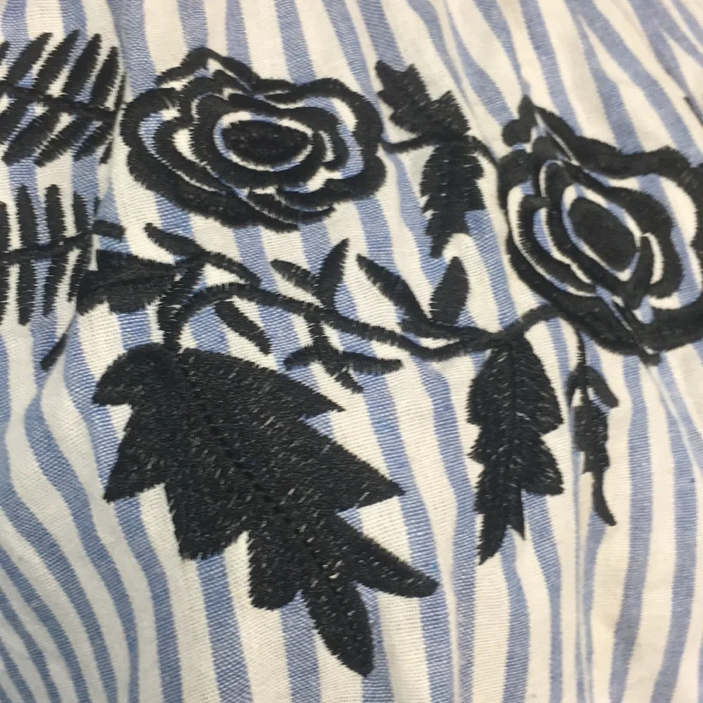 Vintage Blue & White Striped Embroidered Dress - Picture 3 of 11